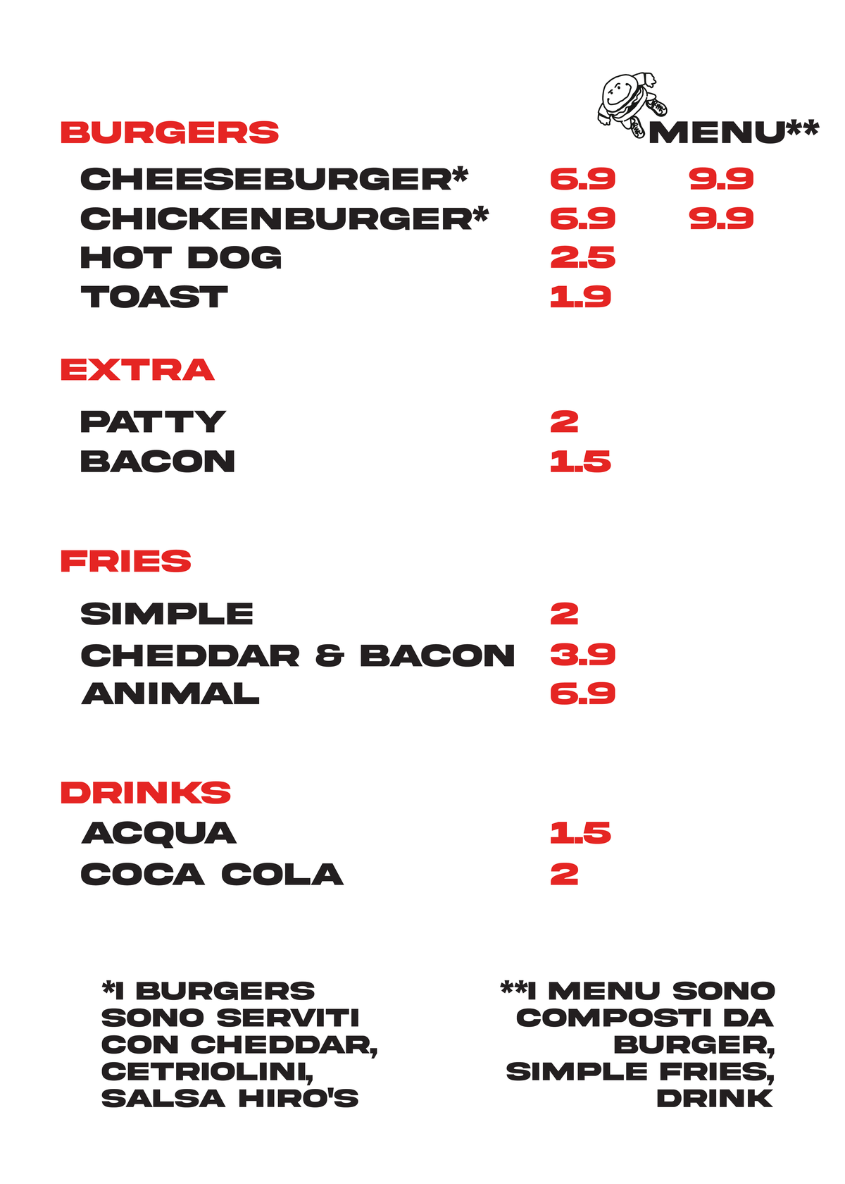 Menu hiro's